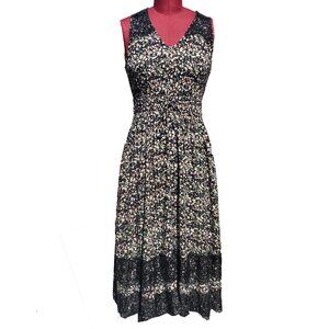 Ranna Gill Cynara Midi Dress Black Mini Floral Sleeveless V Neck XSmall